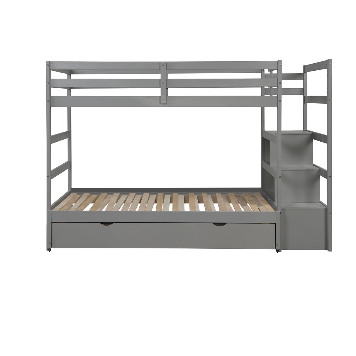 Twin over Twin/King (Irregular King Size) Bunk Bed with Twin Size Trundle, Extendable Bunk Bed   (Gray)(OLD SKU :LP000032AAE) - Home Elegance USA