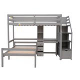 Twin Size Loft Bed with a Stand-alone Bed, Storage Staircase, Desk, Shelves and Drawers, Gray - Home Elegance USA