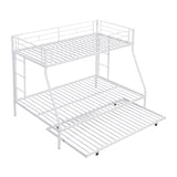 Twin over Full Bed with Sturdy Steel Frame, Bunk Bed with Twin Size Trundle, Two-Side Ladders, White - Home Elegance USA