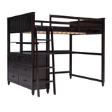 Full size Loft Bed with Drawers and Desk, Wooden Loft Bed with Shelves - Espresso(OLD SKU:LT000529AAP) Home Elegance USA