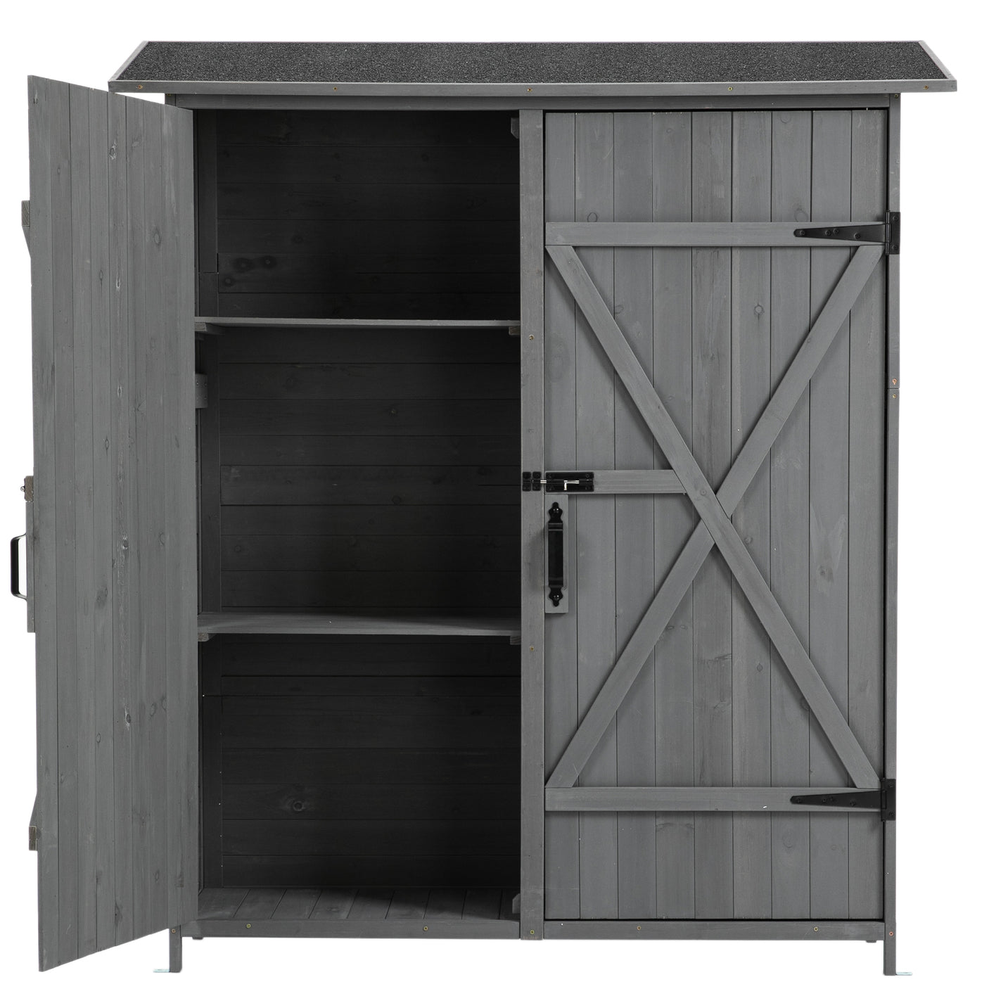 56”L x 19.5”W x 64”H Outdoor Storage Shed with Lockable Door, Wooden Tool Storage Shed w/Detachable Shelves & Pitch Roof,Gray