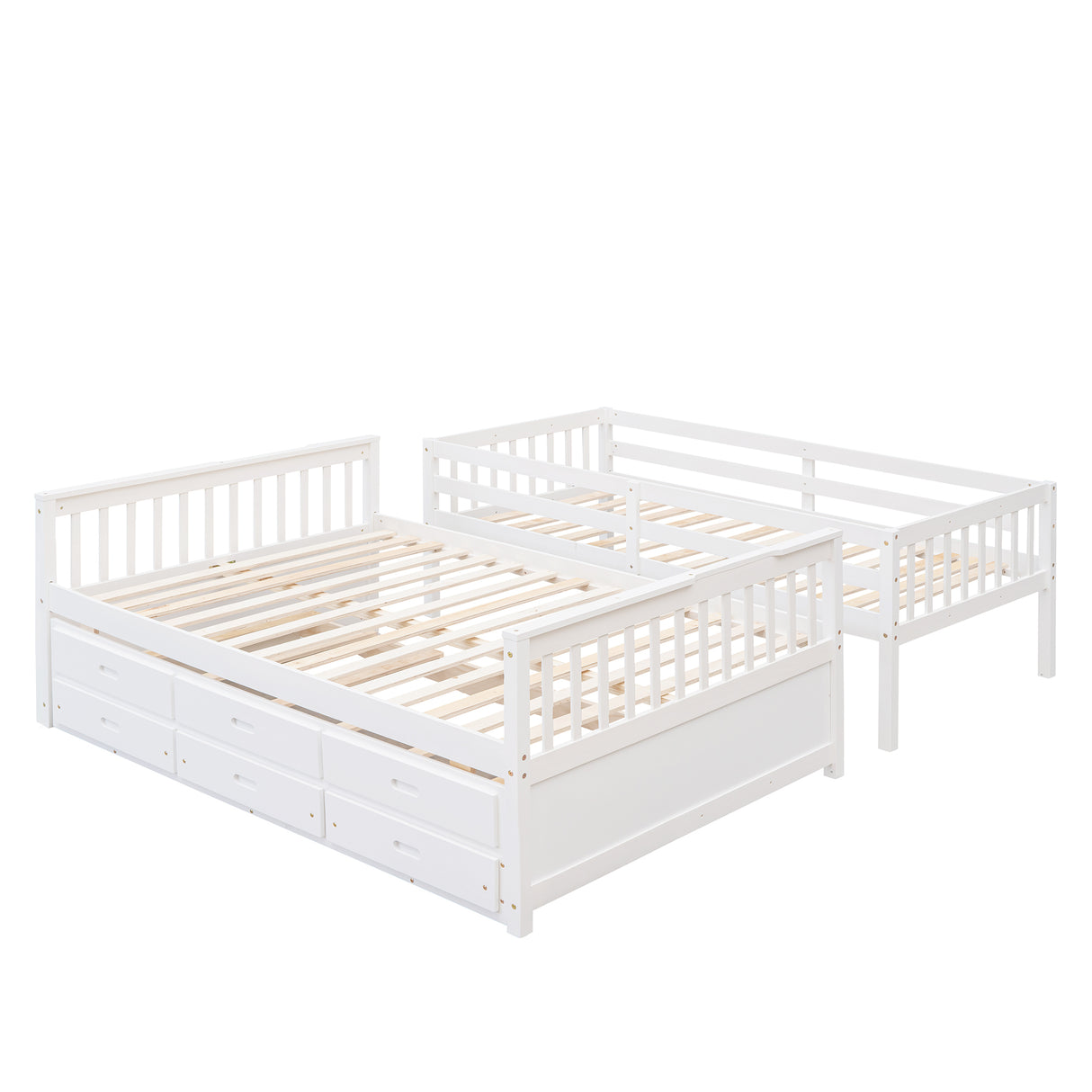 Twin-Over-Full Bunk Bed with Twin size Trundle , Separable Bunk Bed with Drawers for Bedroom - White - Home Elegance USA