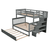 Stairway Twin-Over-Full Bunk Bed with Twin size Trundle, Storage and Guard Rail for Bedroom, Dorm, for Adults, Gray(OLD SKU :LP000119AAE) - Home Elegance USA