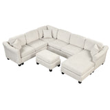 122.1" *91.3" 4pcs Sectional Sofa with Ottoman with Right Side Chaise velvet fabric White | Home Elegance USA