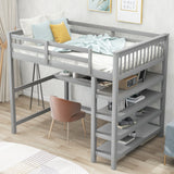 Full Size Loft Bed with Storage Shelves and Under-bed Desk, Gray(OLD SKU:SM000246AAE-1) - Home Elegance USA