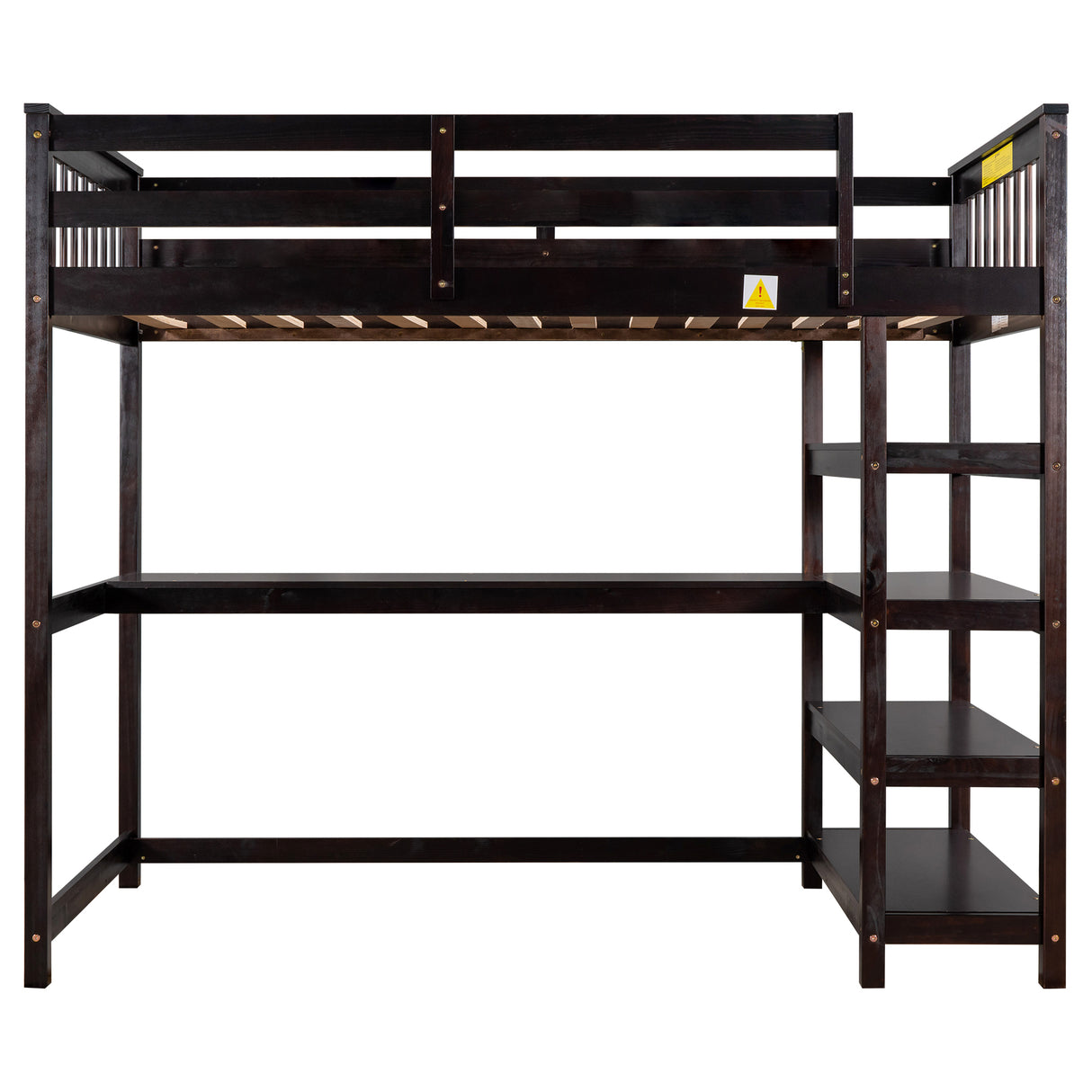 Twin Size Loft Bed with Storage Shelves and Under-bed Desk, Espresso(OLD SKU:SM000245AAP-1) - Home Elegance USA