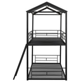 Twin Over Twin Bunk Bed Metal Bed with Half Roof, Guardrail and Ladder Black - Home Elegance USA