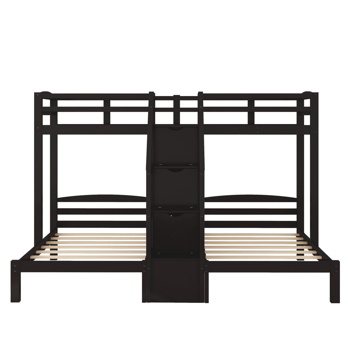 Twin over Twin & Twin Bunk Bed with Built-in Staircase and Storage Drawer,Espresso - Home Elegance USA