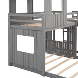 Wooden Twin Over Full Bunk Bed, Loft Bed with Playhouse, Farmhouse, Ladder, Slide and Guardrails, Gray(OLD SKU :LT000028AAN) Home Elegance USA