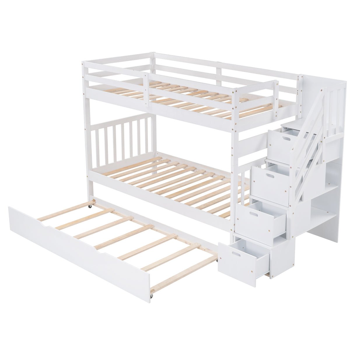 Twin over Twin/Full Bunk Bed with Twin Size Trundle (White)(OLD SKU :LP000025AAK) - Home Elegance USA