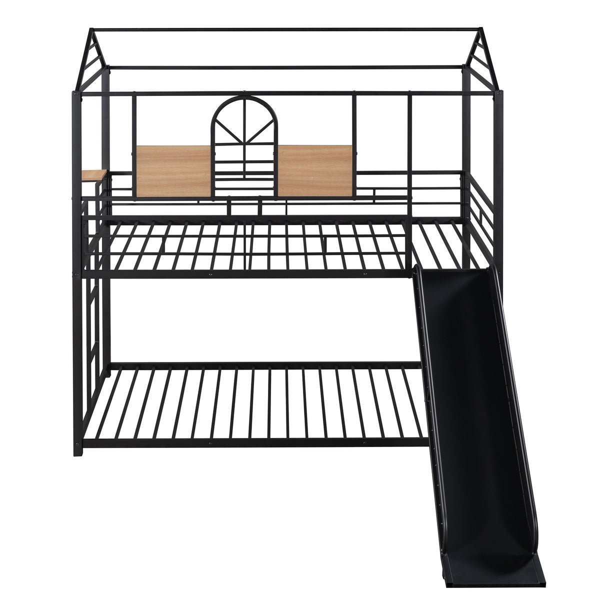 Twin Over Twin Metal Bunk Bed ,Metal Housebed With Slide,Three Colors Available.(Black with Black  Slide)(OLD SKU :LP000095AAB) - Home Elegance USA