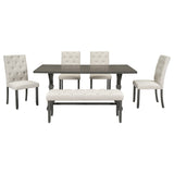 TREXM 6-Piece Farmhouse Dining Table Set 72" Wood Rectangular Table, 4 Upholstered Chairs with Bench (Gray) - Home Elegance USA