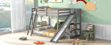 Full over Full Bunk Bed with Ladder, Slide and Shelves, Gray - Home Elegance USA