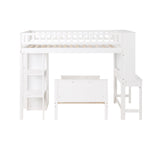 Twin Size Loft Bed with Closet and Desk, Extra Bottom Twin Bed, White - Home Elegance USA