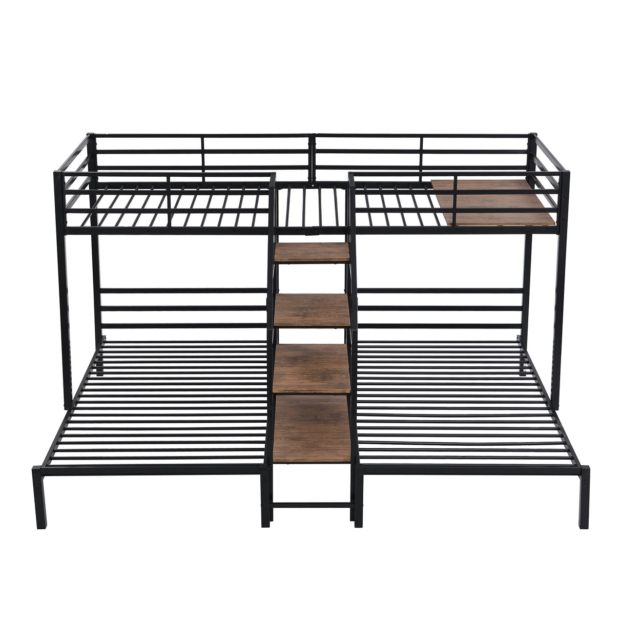 Metal Twin over Twin & Twin Bunk Bed, Triple Bunk Bed with Storage Shelves Staircase, Black - Home Elegance USA