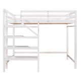 Full Size Loft Bed with Built-in Storage Staircase and Hanger for Clothes,White - Home Elegance USA