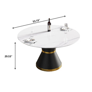 53.15"Modern artificial stone round black carbon steel base dining table - can accommodate 6 people - W1535S00003 - image - 10