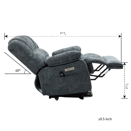 23" Seat Width and High Back Medium Size Blue Chenille Power Lift Recliner Chair with 8-Point Vibration Massage and Lumbar Heating Home Elegance USA