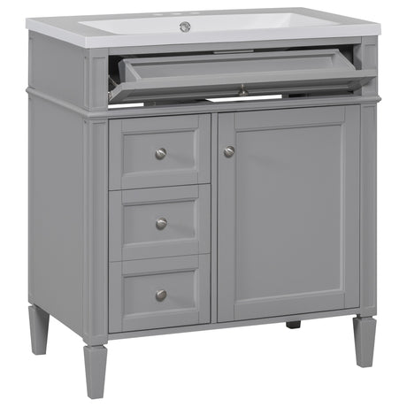 30'' Bathroom Vanity with Top Sink, Modern Bathroom Storage Cabinet with 2 Drawers and a Tip - out Drawer, Single Sink Bathroom Vanity - SW000103AAE - image - 11