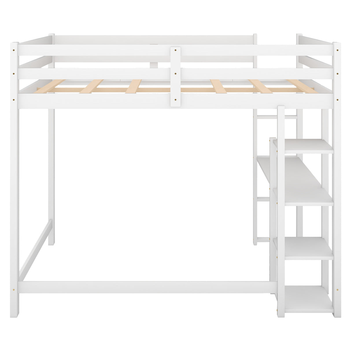 Full Size Loft Bed with Built-in Desk and Shelves,White - Home Elegance USA