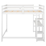 Full Size Loft Bed with Built-in Desk and Shelves,White - Home Elegance USA