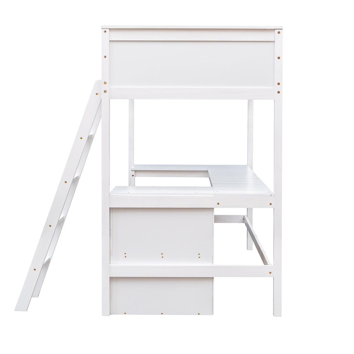 Twin size Loft Bed with Shelves and Desk, Wooden Loft Bed with Desk - White(OLD SKU:LT000537AAK) - Home Elegance USA