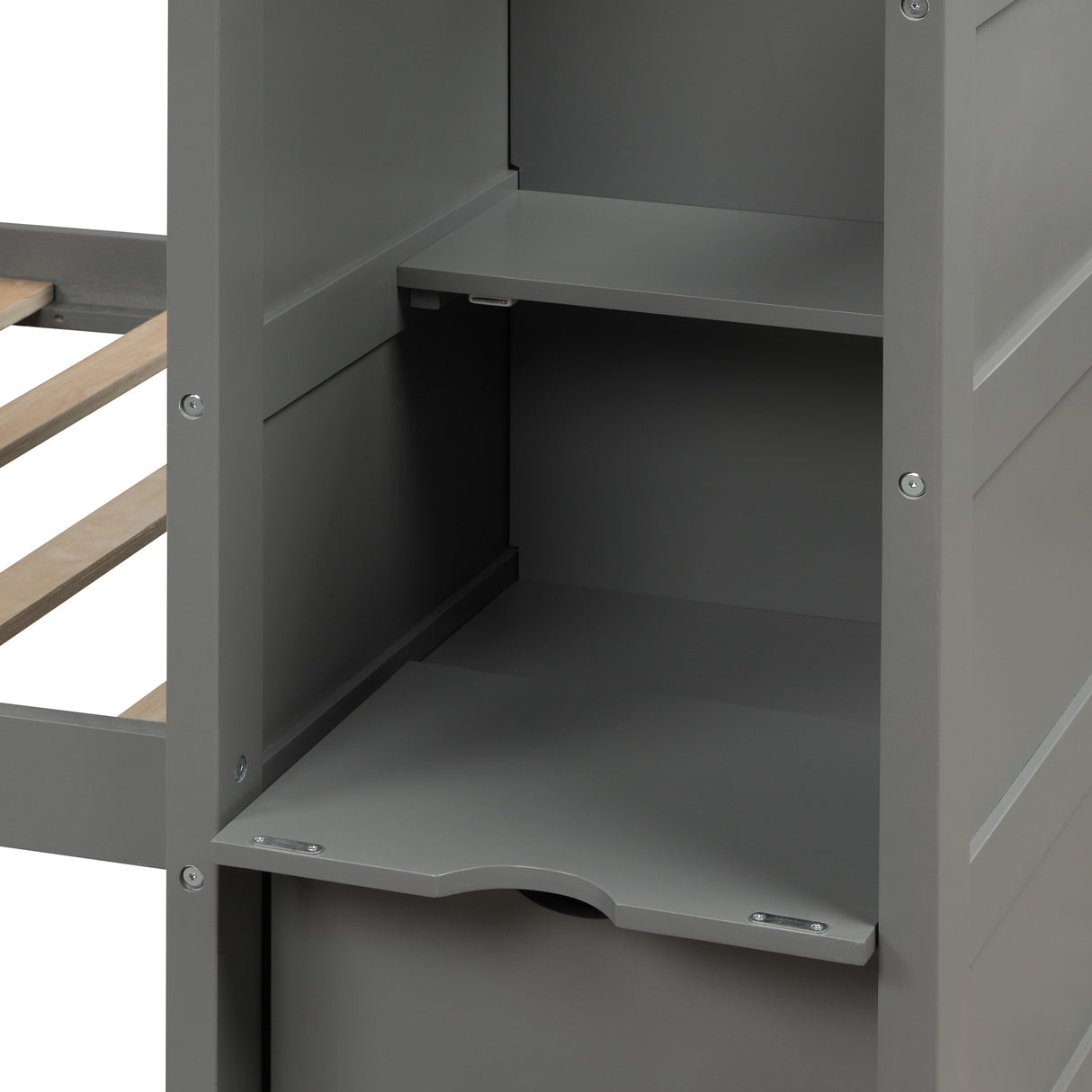 Twin over Full/Twin Bunk Bed, Convertible Bottom Bed, Storage Shelves and Drawers, Gray - Home Elegance USA