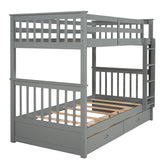 Twin-Over-Twin Bunk Bed with Ladders and Two Storage Drawers (Gray) - Home Elegance USA