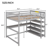 Full Size Loft Bed with Storage Shelves and Under-bed Desk, Gray(OLD SKU:SM000246AAE-1) - Home Elegance USA