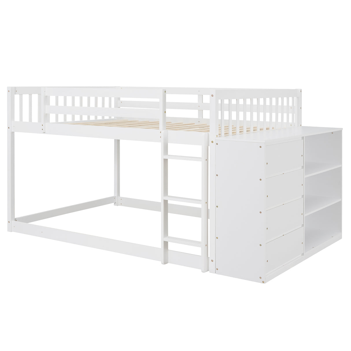 Full over Full Bunk Bed with 4 Drawers and 3 Shelves-White - Home Elegance USA