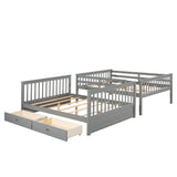 Full-Over-Full Bunk Bed with Ladders and Two Storage Drawers (Gray) - Home Elegance USA