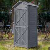 TOPMAX Outdoor Wooden Storage Sheds Fir Wood Lockers with Workstation,Gray