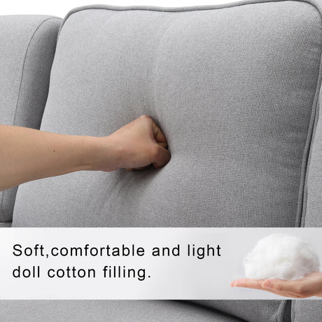 [VIDEO provided] [New] 114.2" Upholstered Sofa with Console, 2 Cupholders and 2 USB Ports Wired or Wirelessly Charged, Modern Linen Fabric Couches with 4 Pillows for Living Room, Apartment (4-Seat) Home Elegance USA