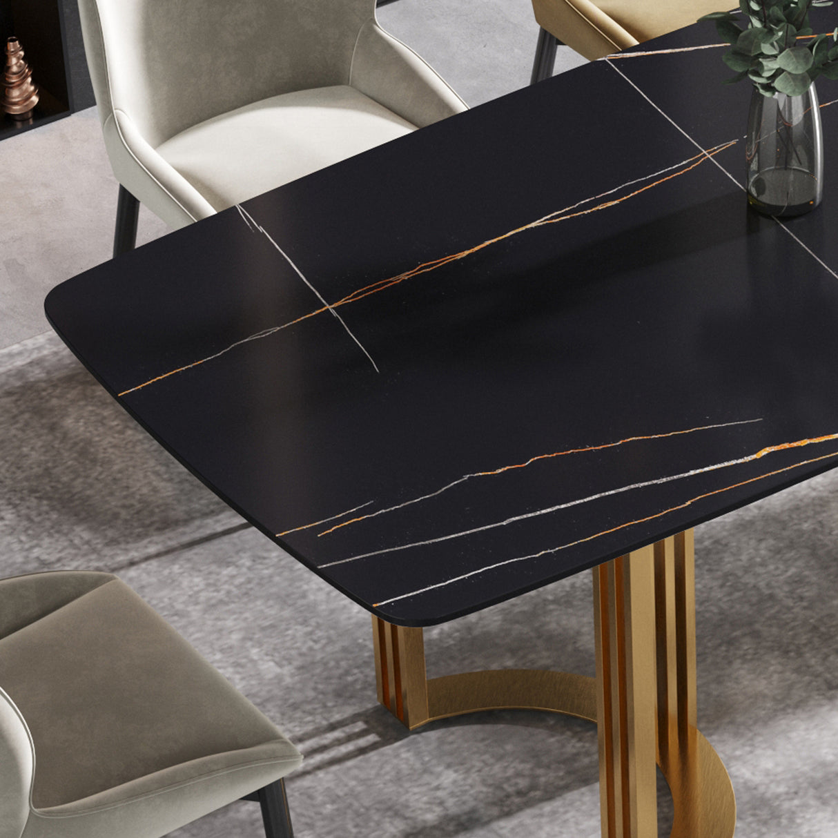 63"Modern artificial stone black curved golden metal leg dining table - 6 people - W1535S00164 - image - 6