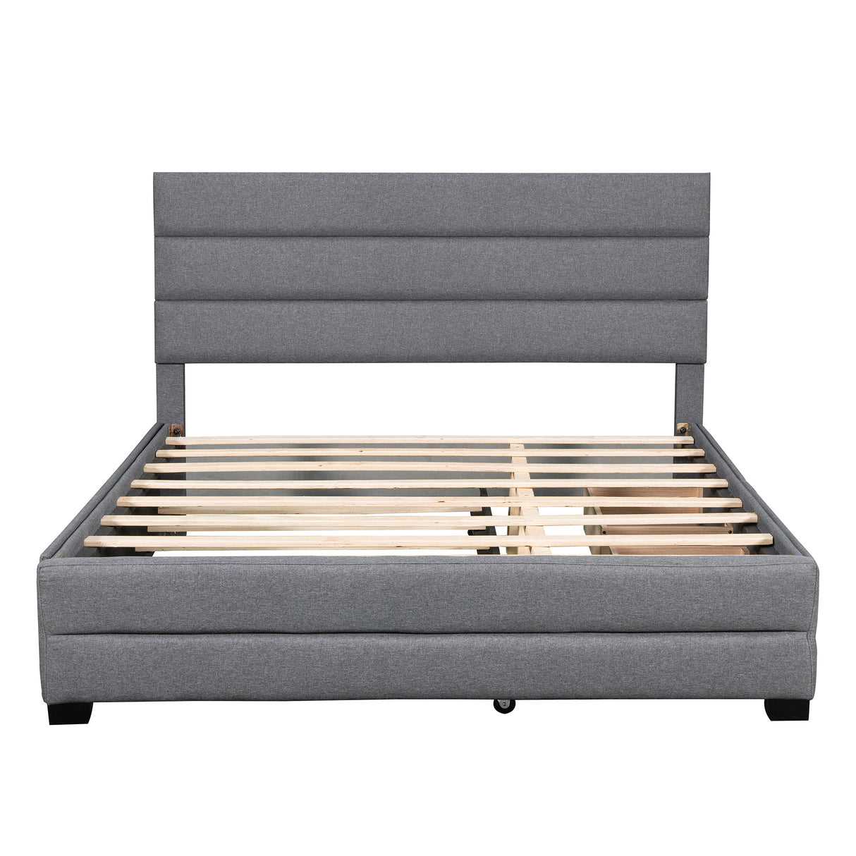 Queen Upholstered Platform Bed with Twin Size Trundle and Two Drawers,Grey - Home Elegance USA