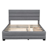 Queen Upholstered Platform Bed with Twin Size Trundle and Two Drawers,Grey - Home Elegance USA