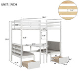 Functional Loft Bed (turn into upper bed and down desk，cushion sets are free),Twin Size,White - Home Elegance USA