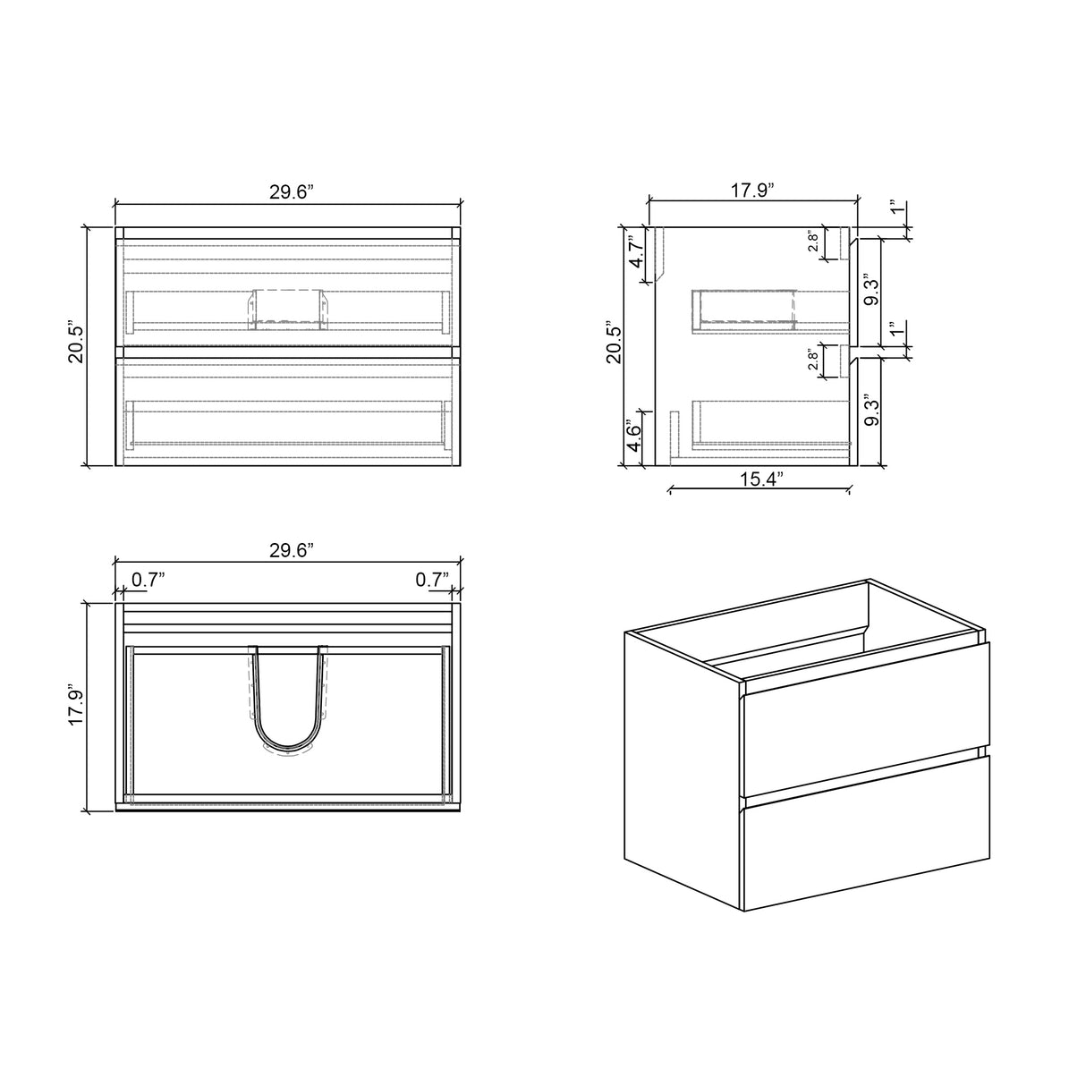 Alice 30" Gray Bathroom Vanity with Sink, Large Storage Wall Mounted Floating Bathroom Vanity for Modern Bathroom, One - Piece Black Sink Basin without Drain and Faucet - W1865S00026 - Home Elegance USA - 7