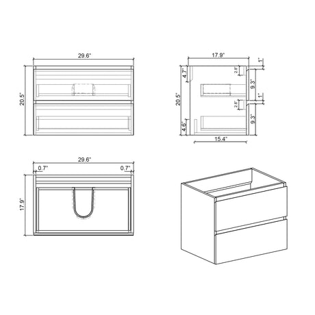 Alice 30" Gray Bathroom Vanity with Sink, Large Storage Wall Mounted Floating Bathroom Vanity for Modern Bathroom, One - Piece Black Sink Basin without Drain and Faucet - W1865S00026 - Home Elegance USA - 7