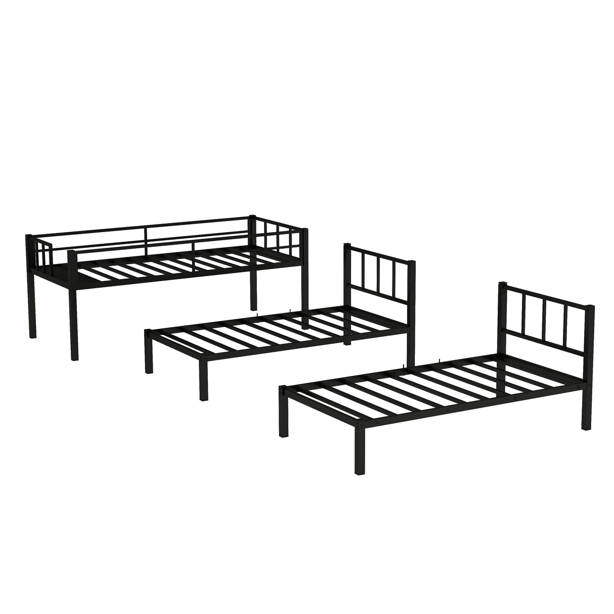 Twin over Twin & Twin Bunk Beds for 3, Twin XL over Twin & Twin Bunk Bed Metal Triple Bunk Bed, Black (Pre-sale date: June 10th) - Home Elegance USA