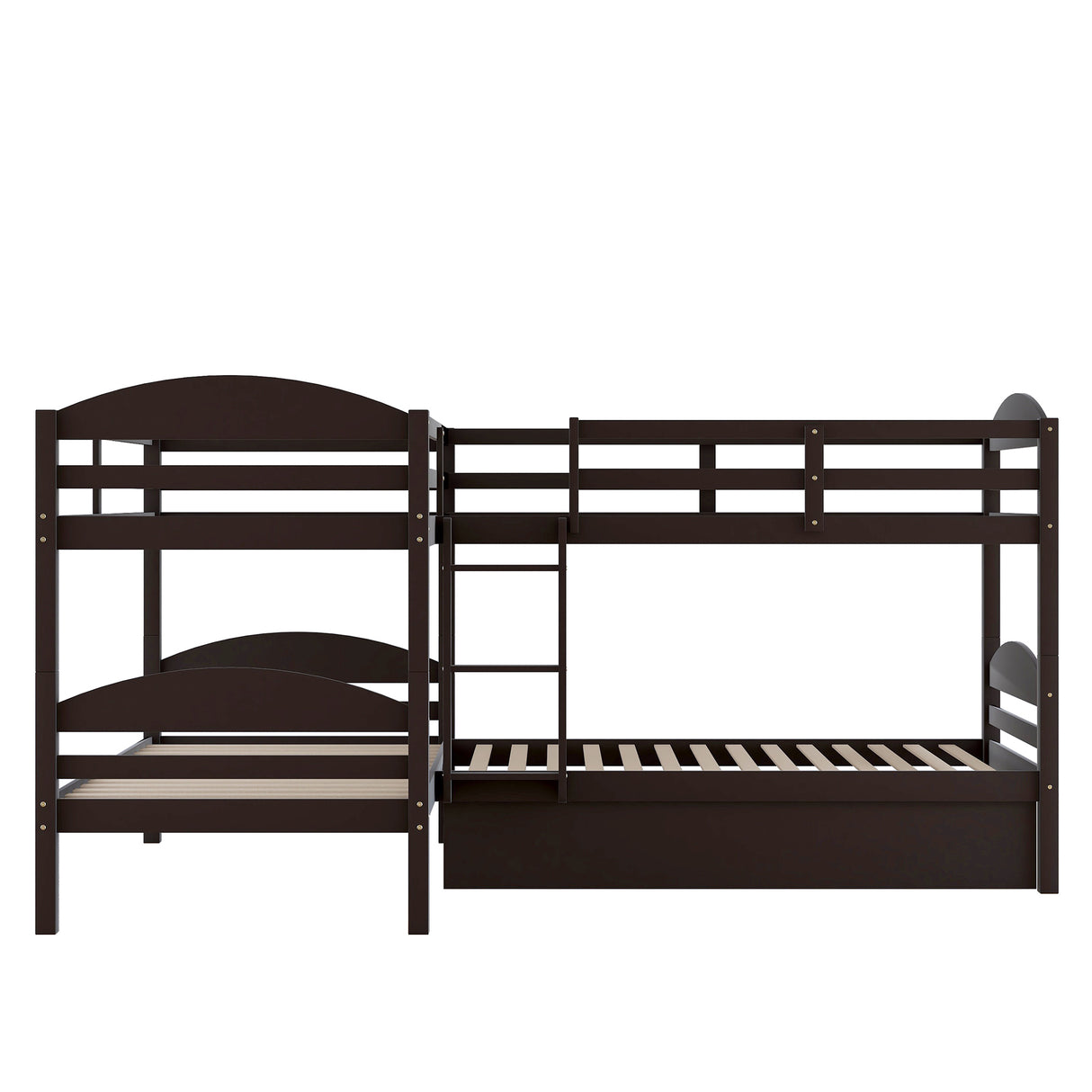 Twin L-Shaped Bunk bed with Trundle-Espresso（OLD SKU:LP000024AAP) - Home Elegance USA