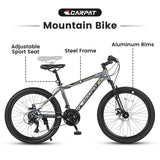 S24102  Elecony Saver100 24 Inch Mountain Bike Boys Girls, Gray Steel  Frame, Shimano 21 Speed Mountain Bicycle with Daul Disc Brakes and Front Suspension MTB