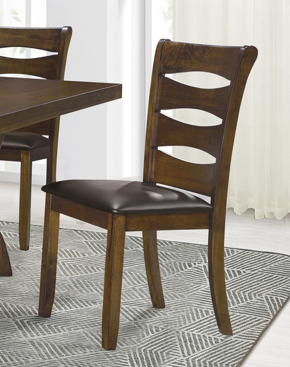 Transitional Dining Room Furniture 7pc Dining Set Table w Self-Storing Leaf and 6x Side Chairs Brown Finish Wooden Furniture - Home Elegance USA