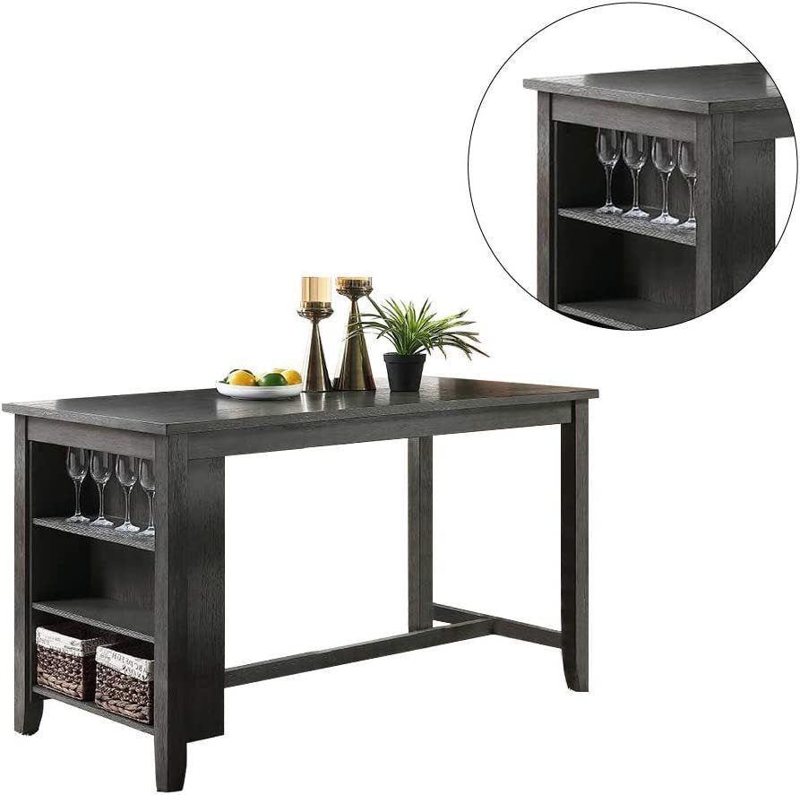 Modern Dark Brown Finish 5pc Counter Height High Dining Table w Storage Shelves 4x High Chairs Wooden Kitchen Breakfast Table Dining Room Furniture - Home Elegance USA