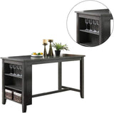 Modern Dark Brown Finish 5pc Counter Height High Dining Table w Storage Shelves 4x High Chairs Wooden Kitchen Breakfast Table Dining Room Furniture - Home Elegance USA