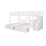 Full Over Twin & Twin Bunk Bed, Wood Triple Bunk Bed with Drawers and Guardrails (White) Home Elegance USA