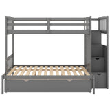 Twin over Full/Twin Bunk Bed, Convertible Bottom Bed, Storage Shelves and Drawers, Gray - Home Elegance USA