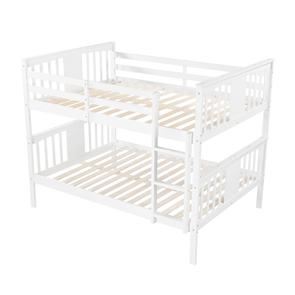 Full over Full Bunk Bed with Ladder for Bedroom, Guest Room Furniture-White(OLD SKU :LP000203AAK) - Home Elegance USA