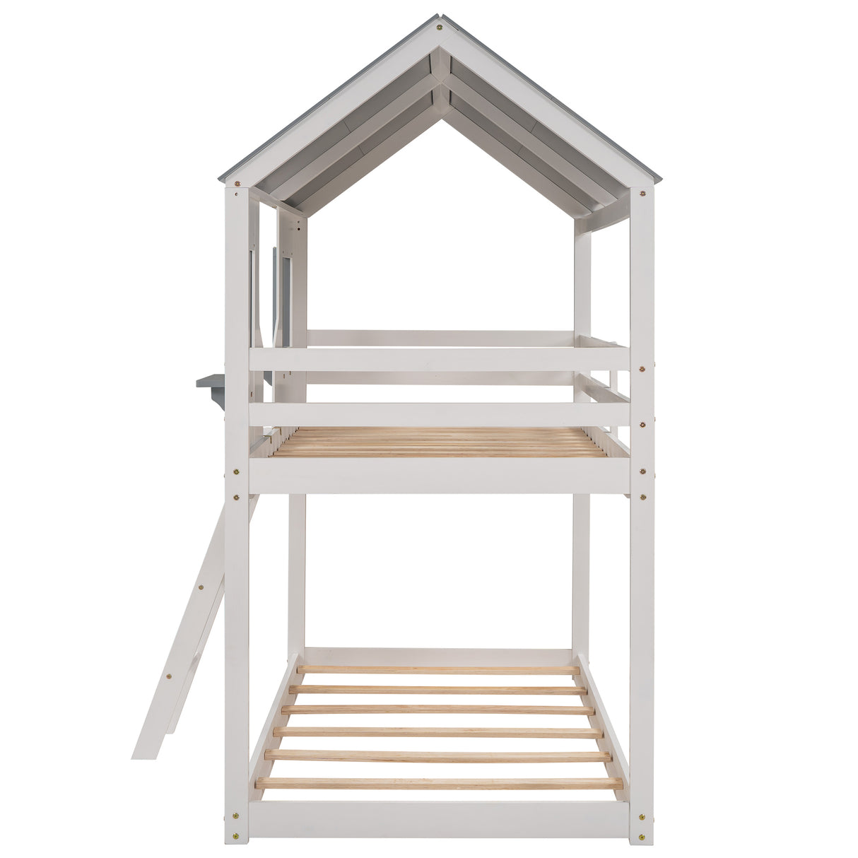 Twin Over Twin Bunk Bed Wood Bed with Roof, Window, Guardrail, Ladder (White)(OLD SKU :LP000045AAK) - Home Elegance USA