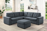 Isla Gray Woven Fabric 6-Seater Sectional Sofa with Ottoman - Home Elegance USA